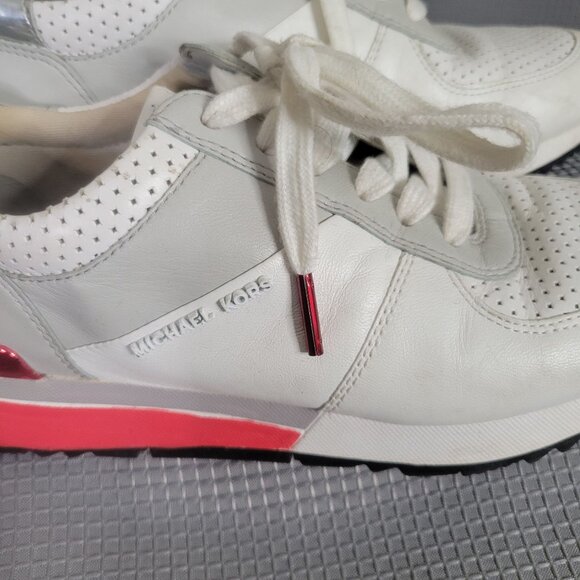 Michael Kors Womens Size 7M Sneakers Allie Perforated Leather Lace-up Gray Red - Picture 9 of 12